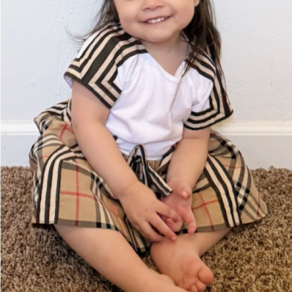 Toddler Neutral Plaid Short-Sleeve Dress